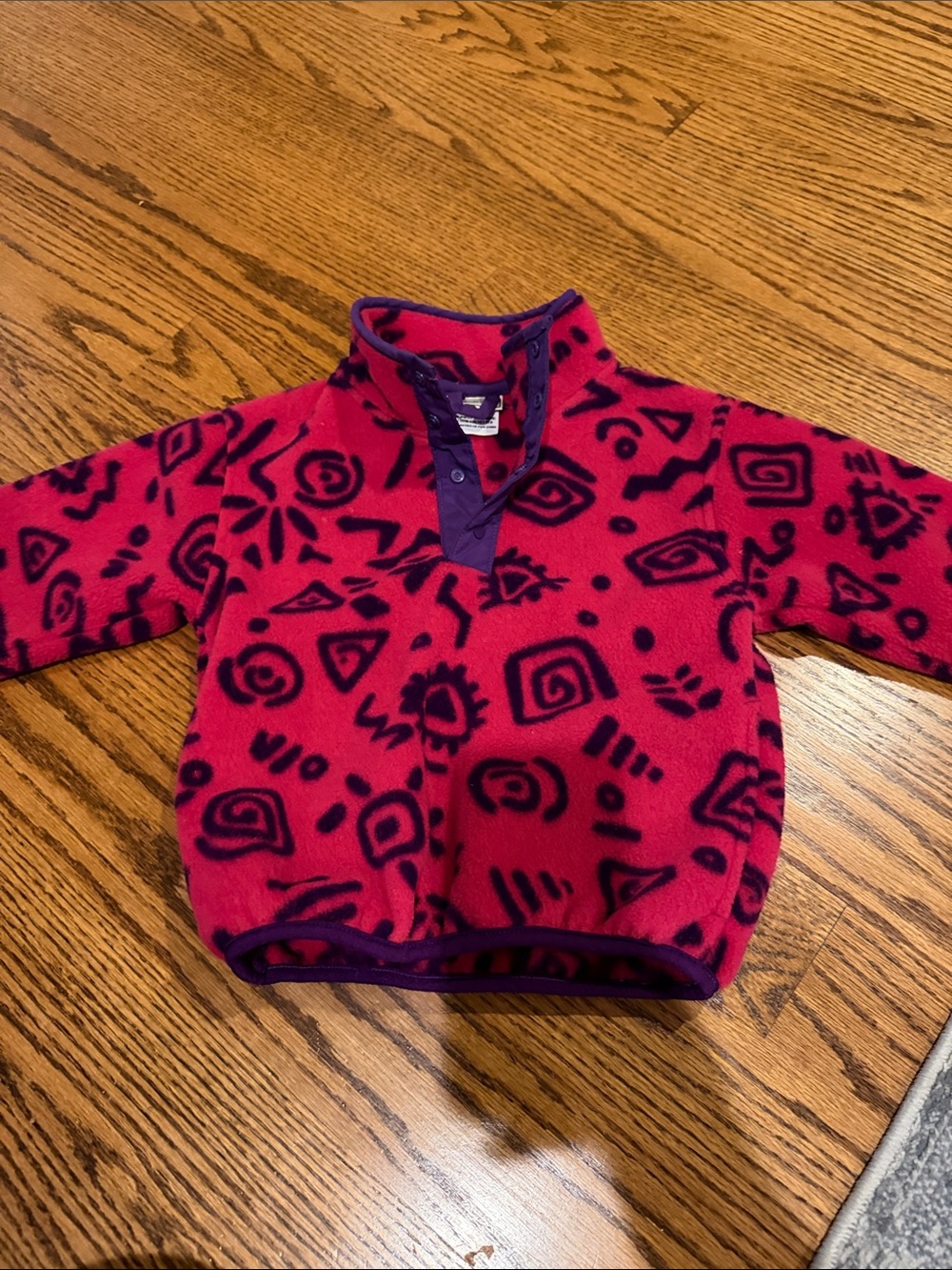L.L. Bean Kids Fleece Pullover - Hot Pink with Purple Pattern